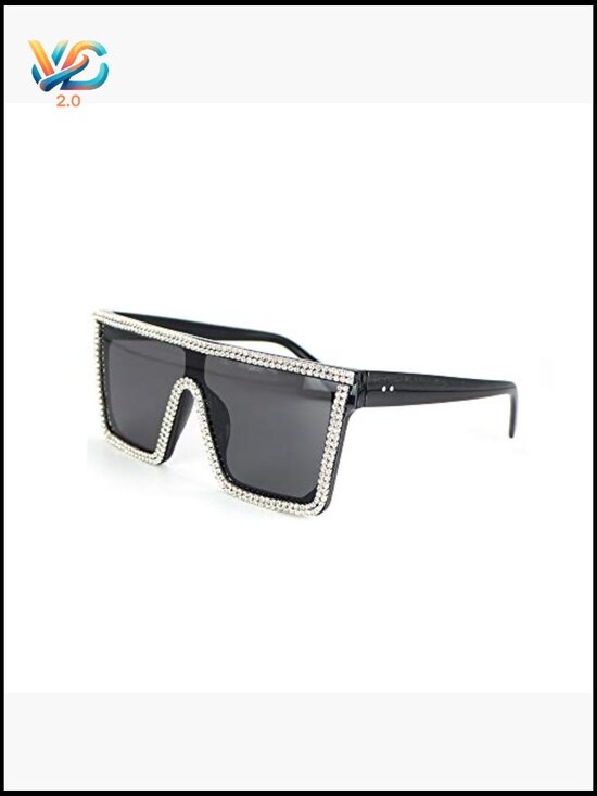 Oversized Square Flat Top Sunglasses Bling Rhinestone Y2K Shades UV400 main image 2
